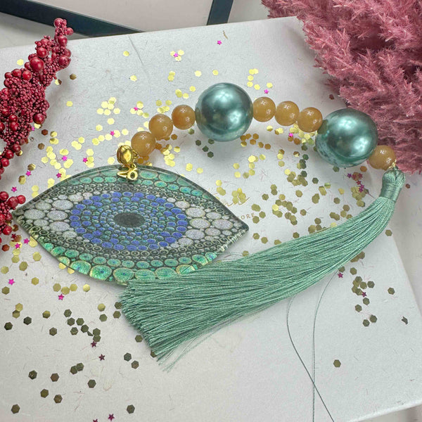 Χειροποίητο Γούρι 2026 Μάτι με Φούντα & Πέρλες