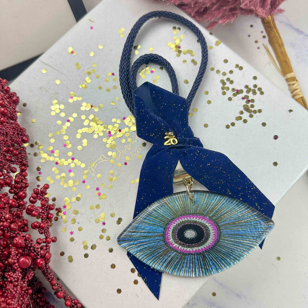 Γυάλινο Γούρι 2026 Μάτι με Μπλε Κορδόνια