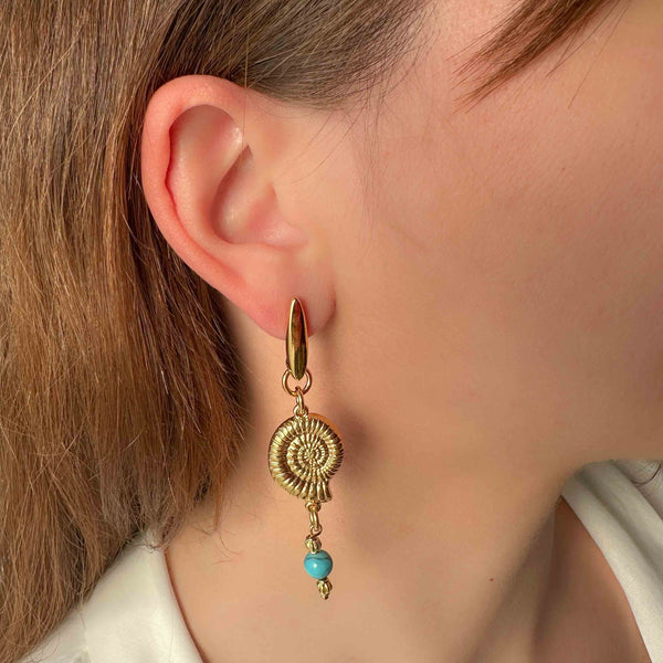 Σκουλαρίκια Κοχύλι με χαολίτες τυρκουάζ