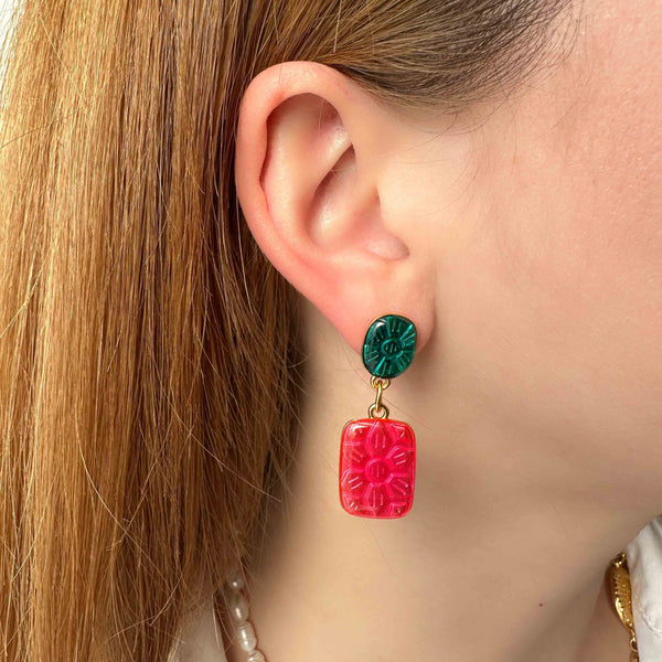 Σκουλαρίκια με σμάλτο Flower Hit Rose