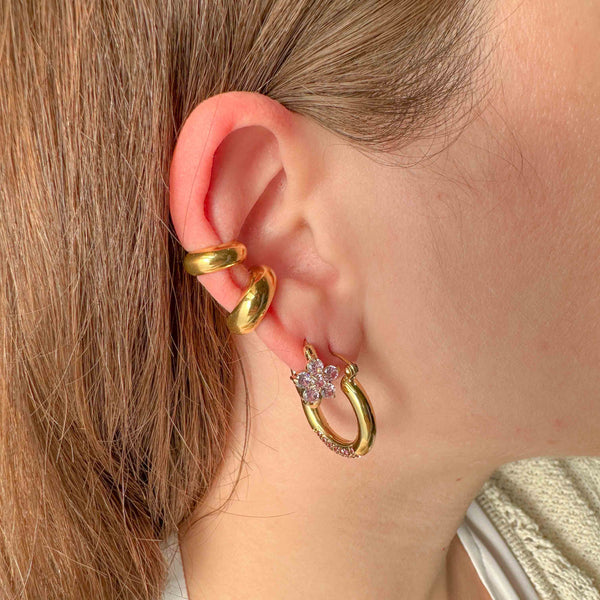 Ατσάλινοι Χρυσοί Κρίκοι με Ροζ Λουλούδι Ζιργκόν