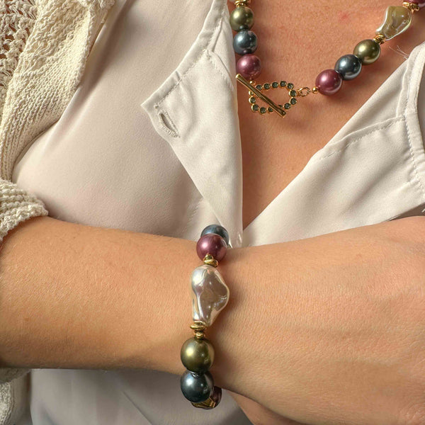 Βραχιόλι με Πολύχρωμες Πέρλες Και Αιματίτες