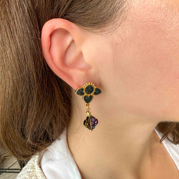 Χειροποίητα Σκουλαρίκια Καρδιά με Κρύσταλλο και Επίχρυση Βάση Με Σμάλτο