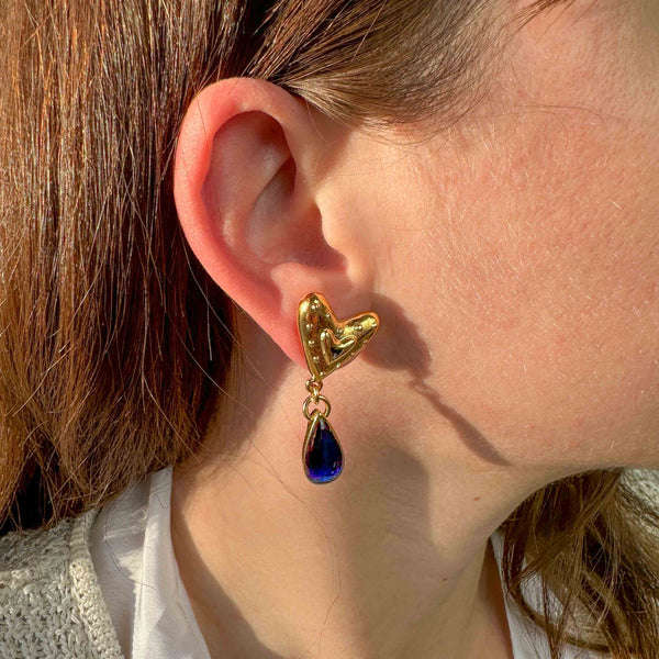 Σκουλαρίκια “Blue Emotion” με Χρυσή Καρδιά