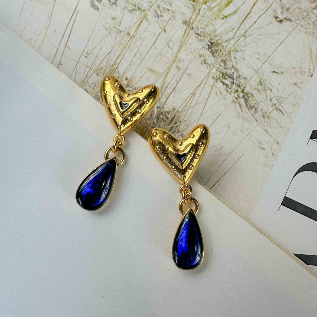 Σκουλαρίκια “Blue Emotion” με Χρυσή Καρδιά
