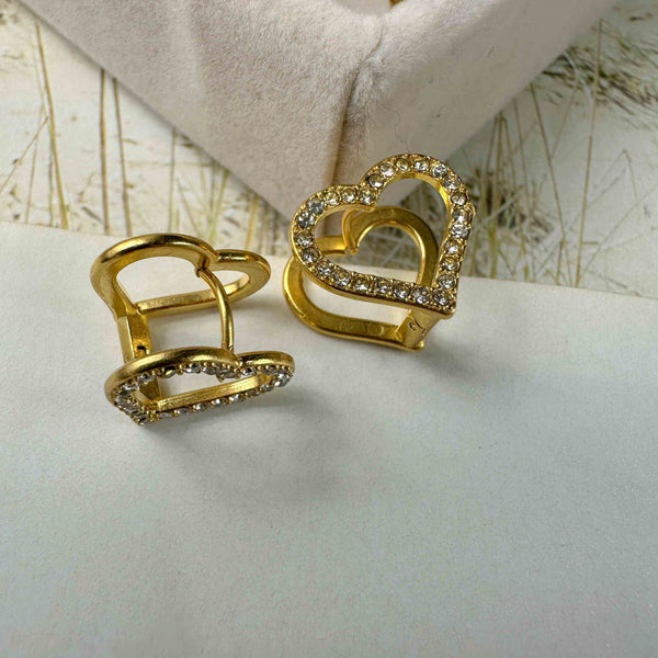 Χειροποίητοι Κρίκοι Καρδιά με Ζιργκόν και Επίχρυση Λάμψη