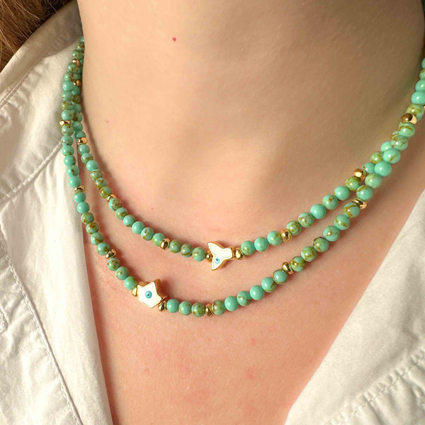 Κολιέ με μάτι και πράσινους χαολίτες