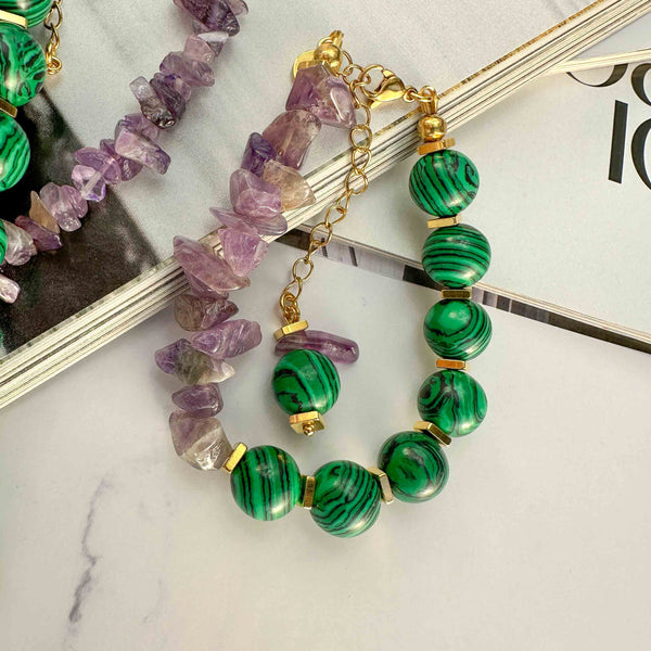 Βραχιόλι με Αμέθυστο και Μαλαχίτη πέτρες