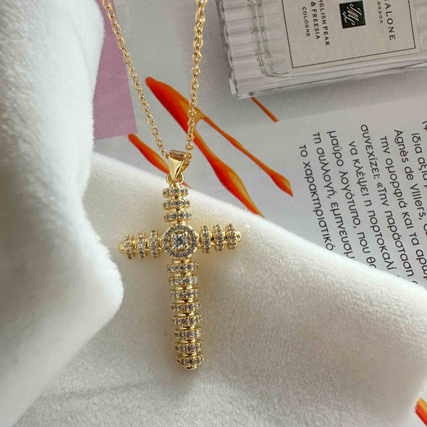 Ατσάλινος μοντέρνος σταυρός με κρύσταλλα και ζιργκόν