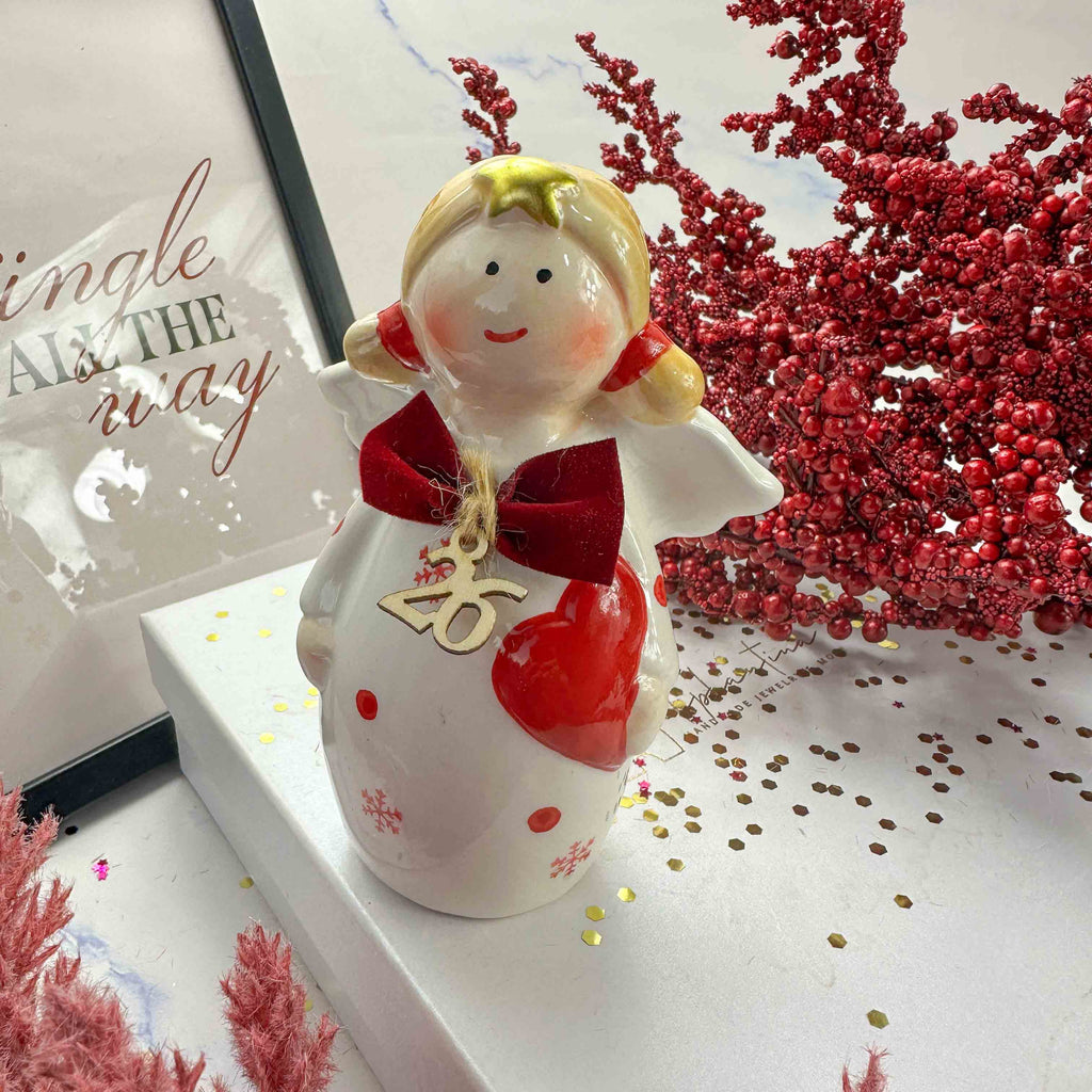 Γούρι 2026 Κεραμικός Άγγελος με Χρυσό Ρόδινο Στολισμό