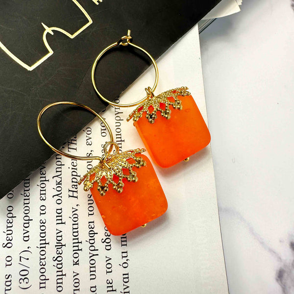Σκουλαρίκια κρίκοι Moonstone orange