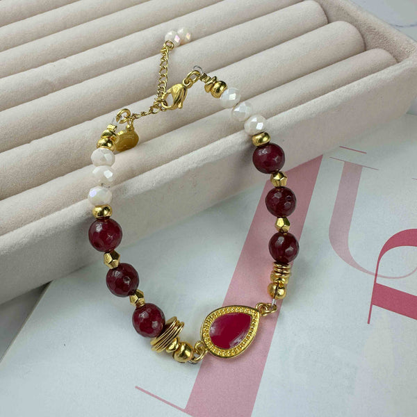 Βραχιόλι με Αχάτες και Κρύσταλλα Ruby Love