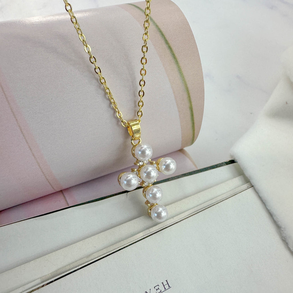 Χρυσός Σταυρός με Πέρλες και Ζιργκόν