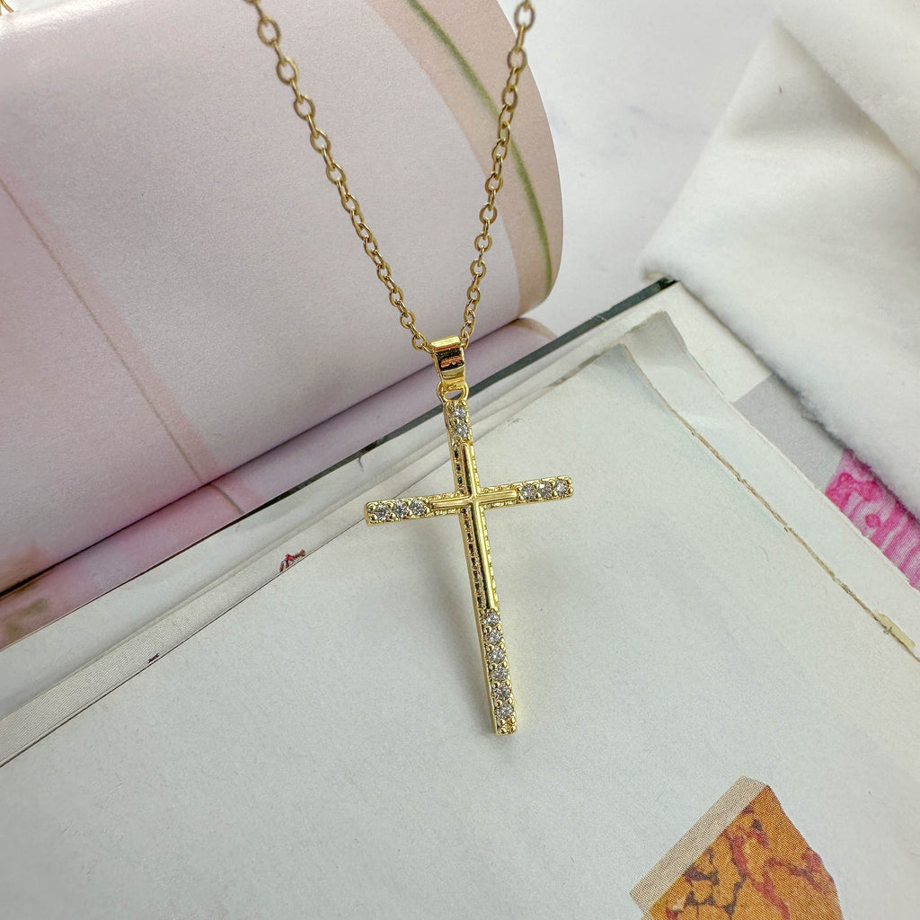 Minimal Χρυσός Σταυρός με Ζιργκόν