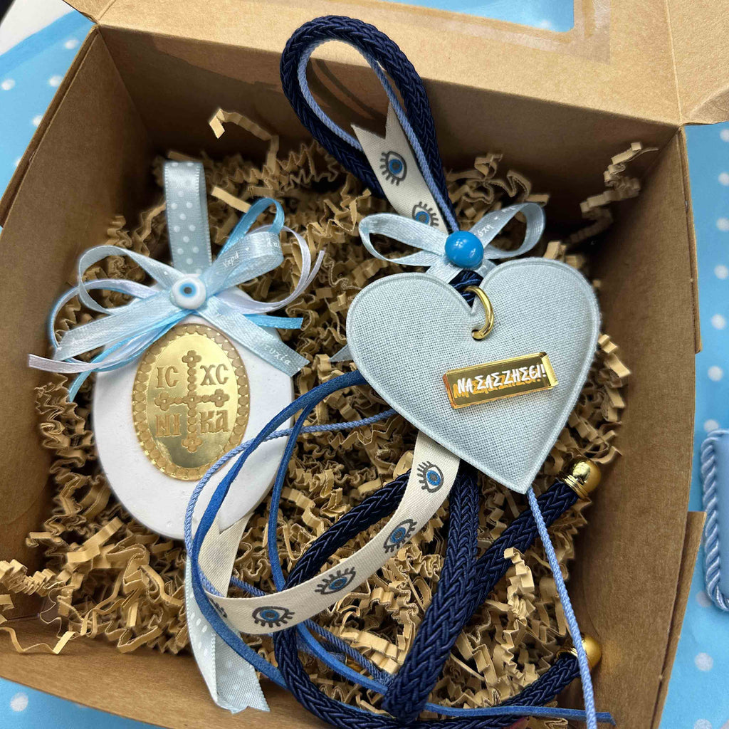 Σετ δώρου για νεογέννητο αγόρι με γούρι καρδιά και IC XC NIKA