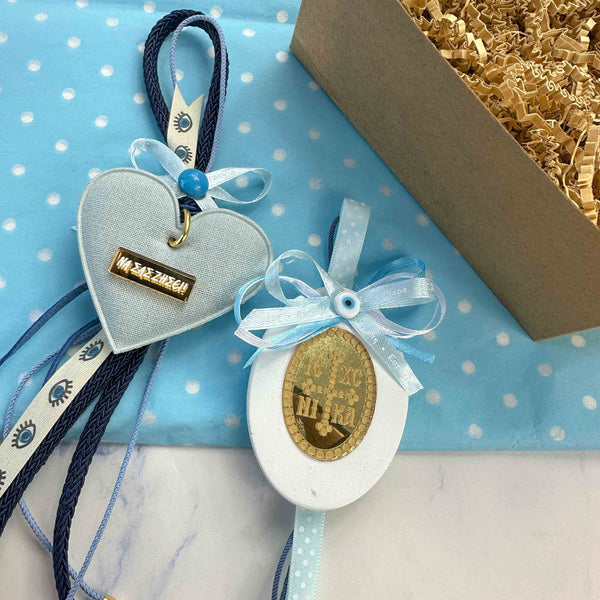 Σετ δώρου για νεογέννητο αγόρι με γούρι καρδιά και IC XC NIKA