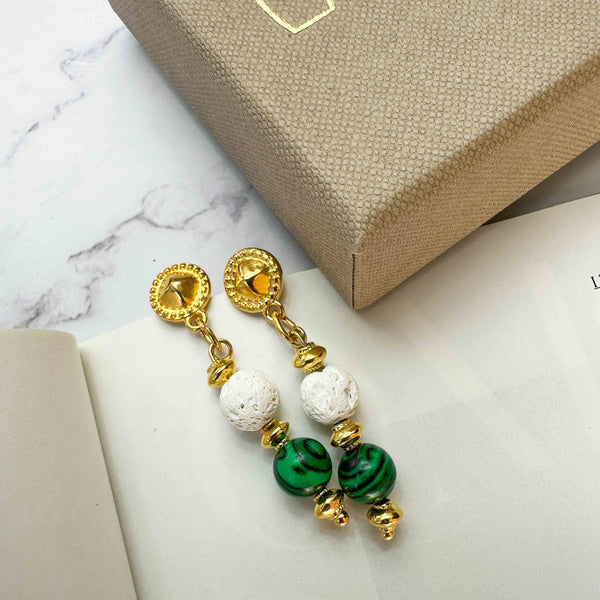 Σκουλαρίκια με λευκή λάβα και μαλαχίτη