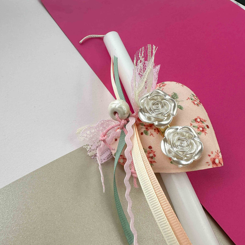 Χειροποίητη Λαμπάδα Floral καρδιά με κλιπ μαλλιών