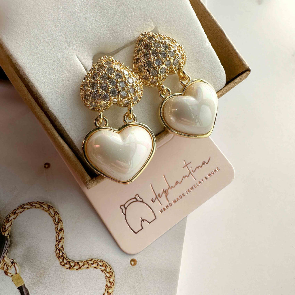 Σκουλαρίκια με σχέδιο καρδιες ζιργκόν και πέρλα
