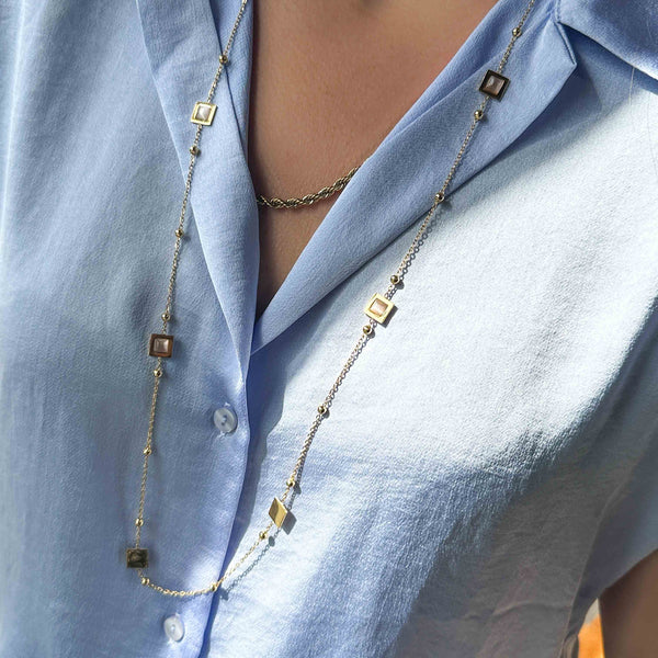 Κολιέ μακρύ αλυσίδα με ημιπολύτιμες πέτρες