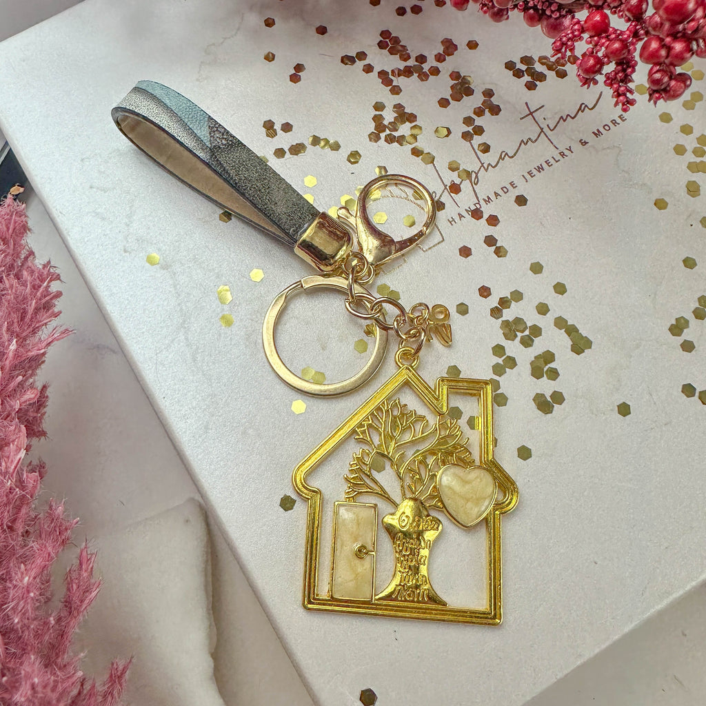 Γούρι Μπρελόκ Σπίτι με Δέντρο Ζωής με Λουράκι