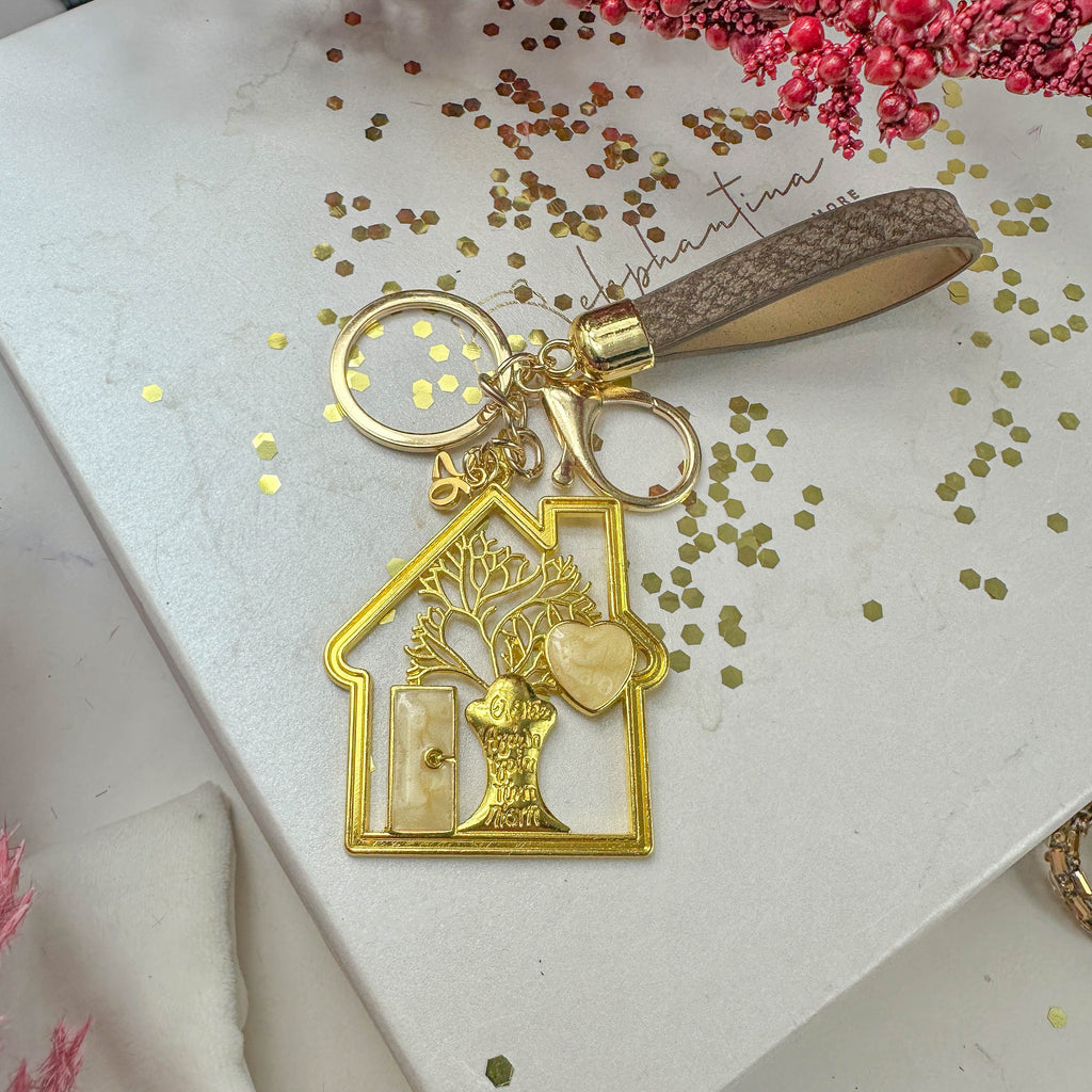 Γούρι Μπρελόκ Σπίτι με Δέντρο Ζωής & Κροκό Λουράκι