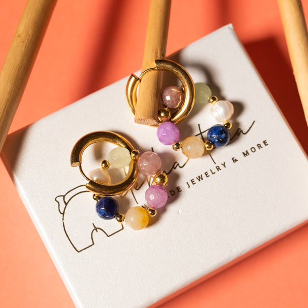 Σκουλαρίκια Κρίκοι με πέτρες από Αχάτη ''Gemshow''