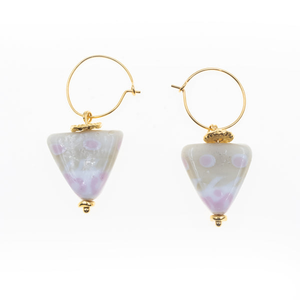 Σκουλαρίκια κρίκοι με τριγωνικές murano γυάλινες πέτρες