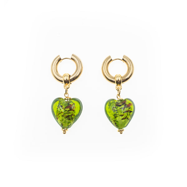 Σκουλαρίκια κρίκοι Multi green hearts