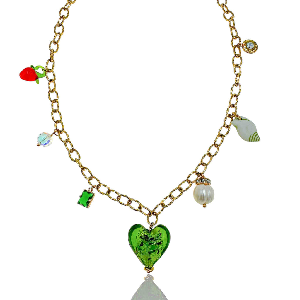 Κολιέ Αλυσίδα με Καρδιά Murano, Πέρλα & Charms