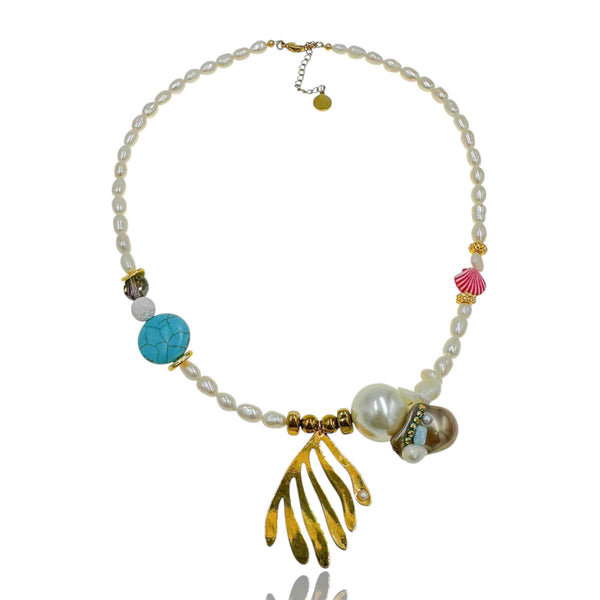 Κολιέ Καλοκαιρινό με Μαργαριτάρια και Φύκι