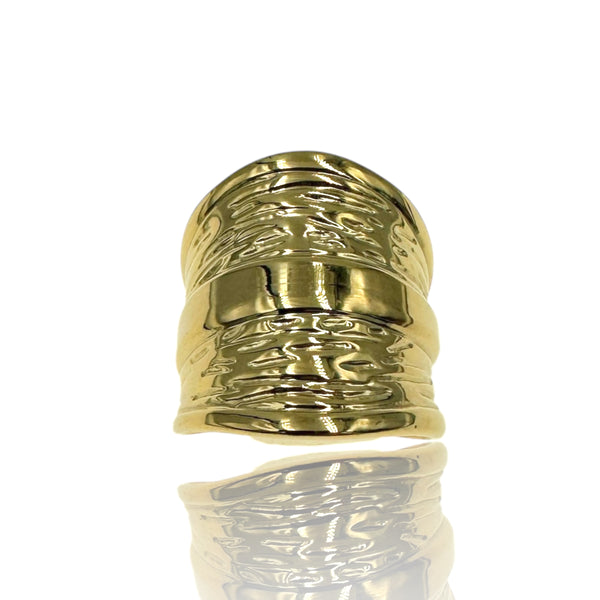 Δαχτυλίδι Συμπαγές Σχέδιο με Ραβδώσεις Ατσάλι Χρυσό