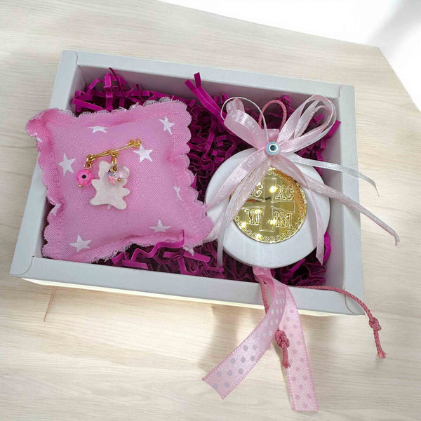 Σετ Δώρου Νεογέννητου Κοριτσιού Παραμάνα με Αρκουδάκι και Φυλαχτό IC XC NIKA για Κορίτσι