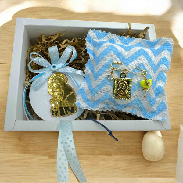 Σετ Νεογέννητου Αγοριού Παραμάνα Βρεφική και Εικόνα Παναγίας για Αγόρι