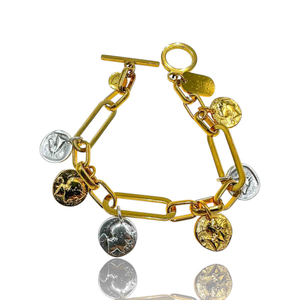 Βραχιόλι Αλυσίδα με Δίχρωμα Κρεμαστά Φλουριά