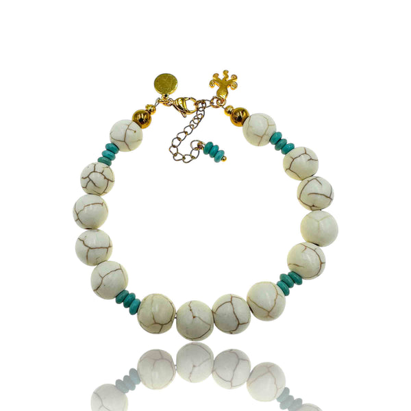 Βραχιόλι Με Λευκό Χαουλίτη Και Τιρκουάζ Χάντρες