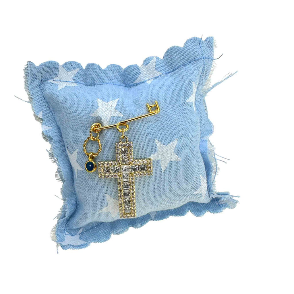 Παραμάνα Βρεφική με Σταυρό Με Κρύσταλλα και Ματάκι για Αγόρι