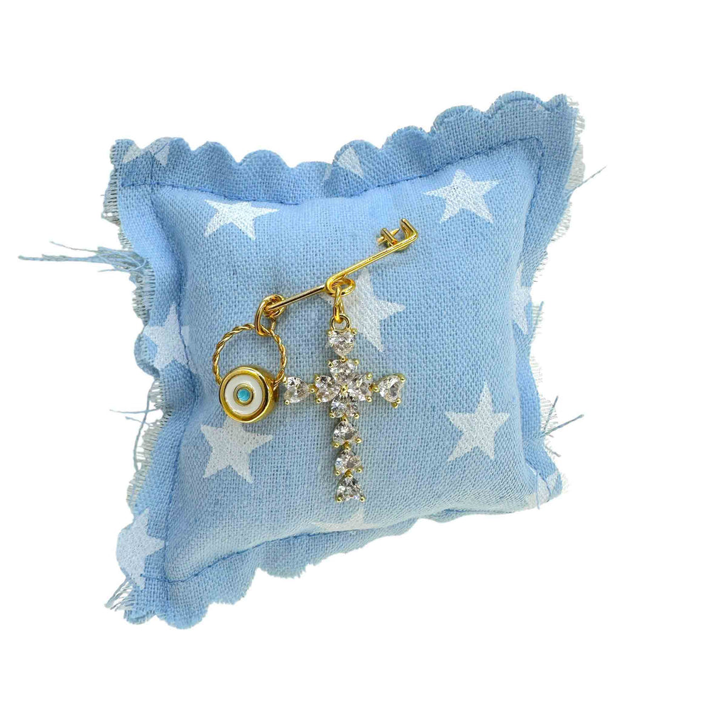 Παραμάνα Βρεφική με Σταυρό και Ματάκι Με Σμάλτο για Αγόρι