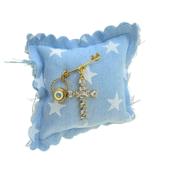 Παραμάνα Βρεφική με Σταυρό και Ματάκι Με Σμάλτο για Αγόρι