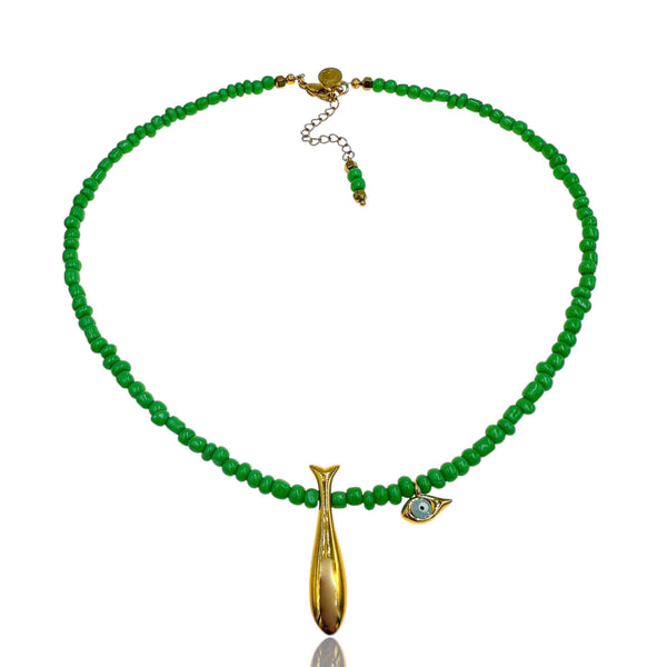 Κολιέ με Πράσινες Χάντρες, Ψάρι και Ματάκι