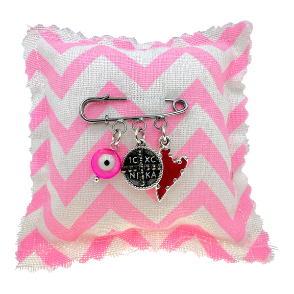 Παραμάνα παιδική καρδούλα με φυλαχτό ICXC NIKA, ματάκι και καρδούλα με σμάλτο