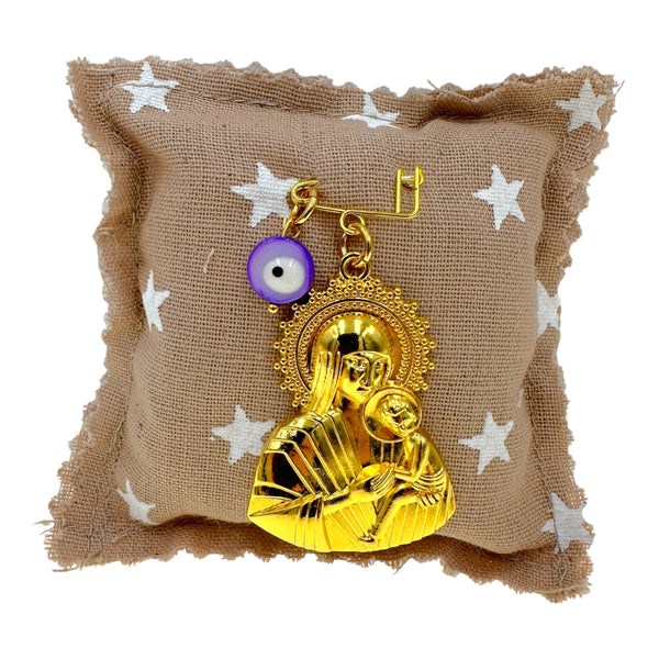 Παραμάνα παιδική με ματάκι φίλντισι και εικονίτσα Παναγία-Χριστός