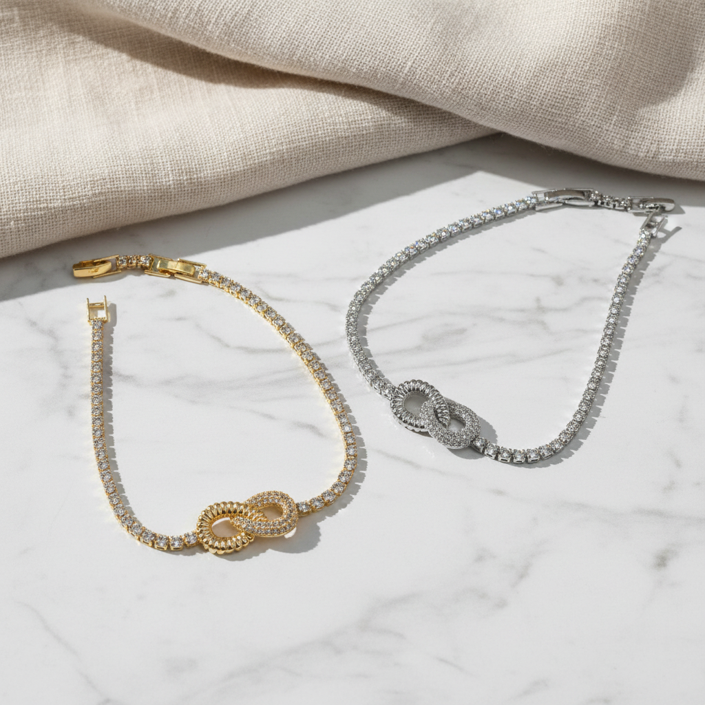 Βραχιόλι με Σύμβολο Άπειρο & Λαμπερά Κρύσταλλα