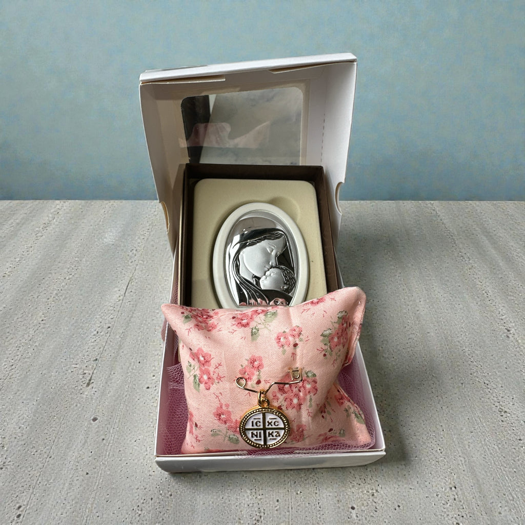 Baby Kit Νεογέννητου Κοριτσιού – Επιτραπέζια Εικόνα Παναγίας & Παραμάνα IC XC NIKA