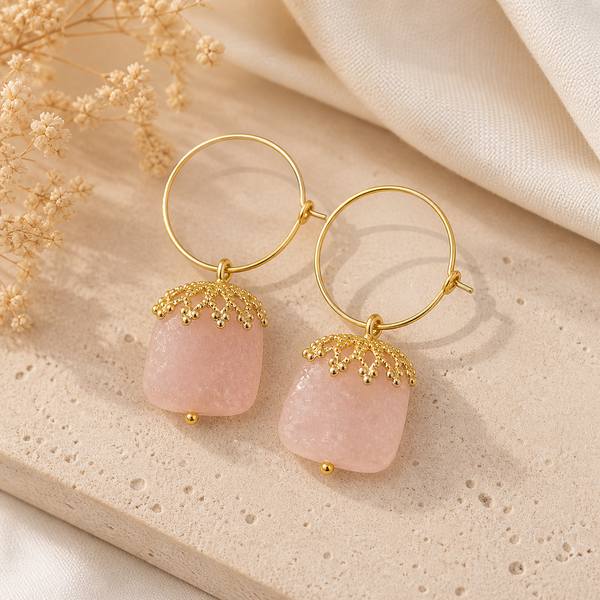 Σκουλαρίκια κρίκοι Moonstone pink