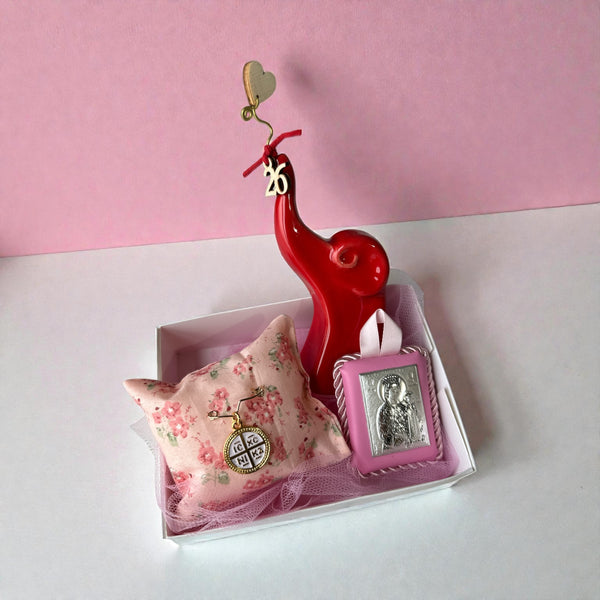 Baby Kit Νεογέννητου Κοριτσιού – Κεραμικός Ελέφαντας με Καρδιά, Παραμάνα IC XC NIKA & Εικόνα Παναγίας