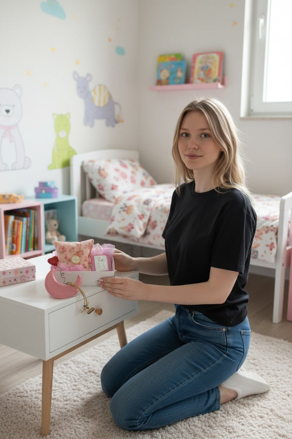 Baby Kit Νεογέννητου Κοριτσιού – Διακοσμητικό Φεγγάρι με Καρδιά, Παραμάνα IC XC NIKA & Εικόνα Παναγίας