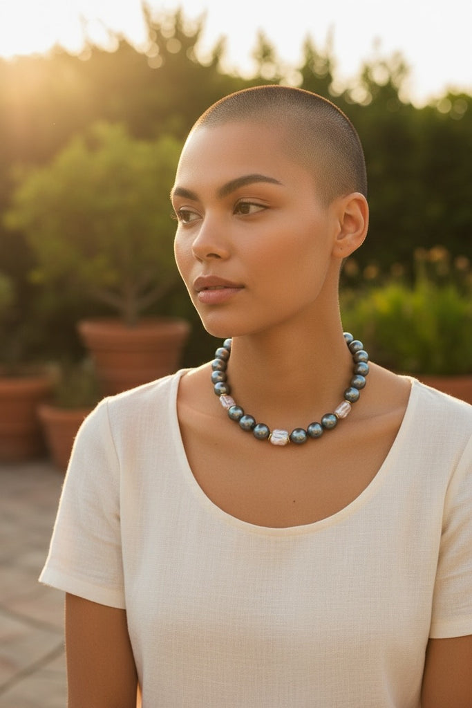 Κολιέ με Γκρι και Μωβ Πέρλες – Moonlit Glam Necklace