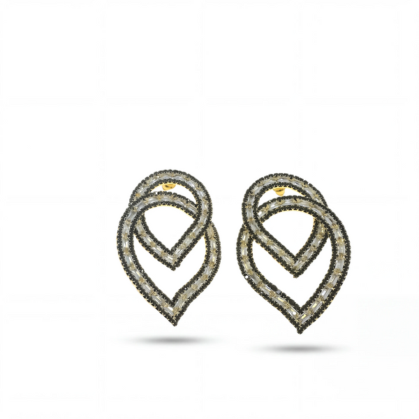 elephantina.gr gold-tone earrings featuring a double teardrop design with sparkling baguette-cut clear crystals