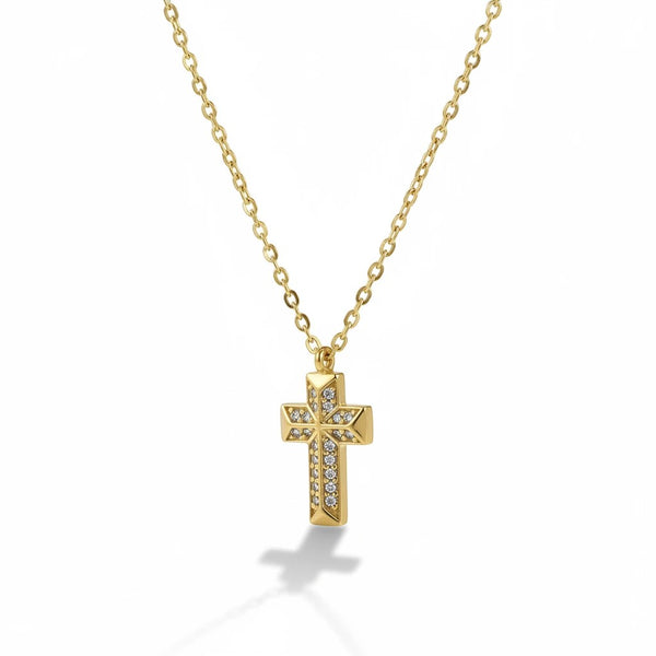 Γυναικείο χρυσό κολιέ σταυρός Slevori Exclusive Silver Art με λαμπερά ζιργκόν από το elephantina.gr